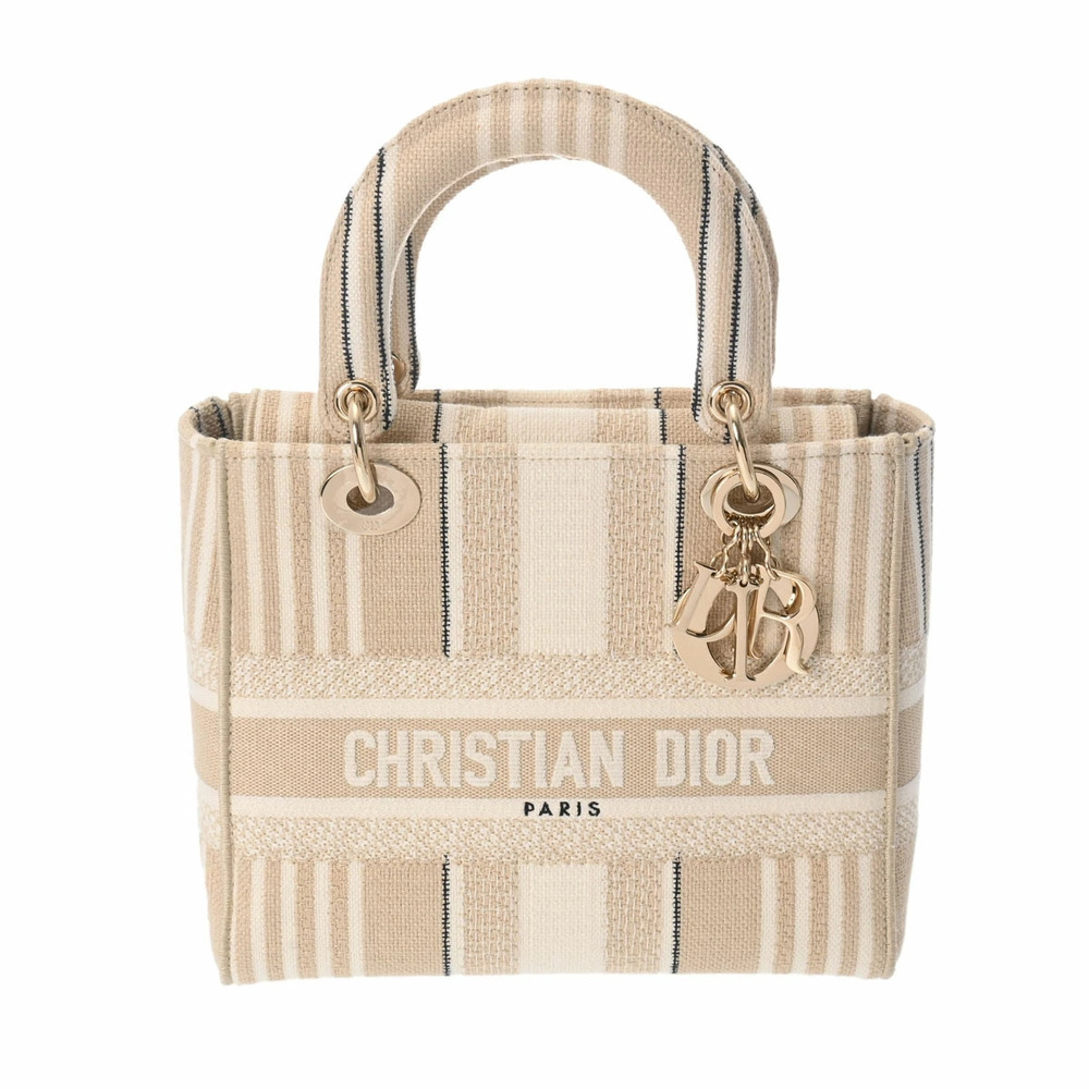 CHRISTIAN DIOR LADY D LITE Beige Canvas Handbag